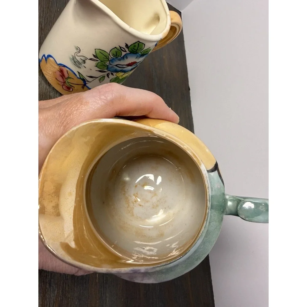 Vintage Garco Japan Hand Painted Ceramic Pitchers Creamers Set of 2